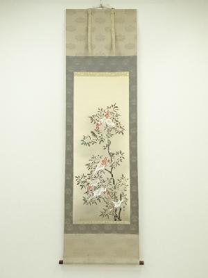 美舟筆　福寿南天　肉筆絹本掛軸